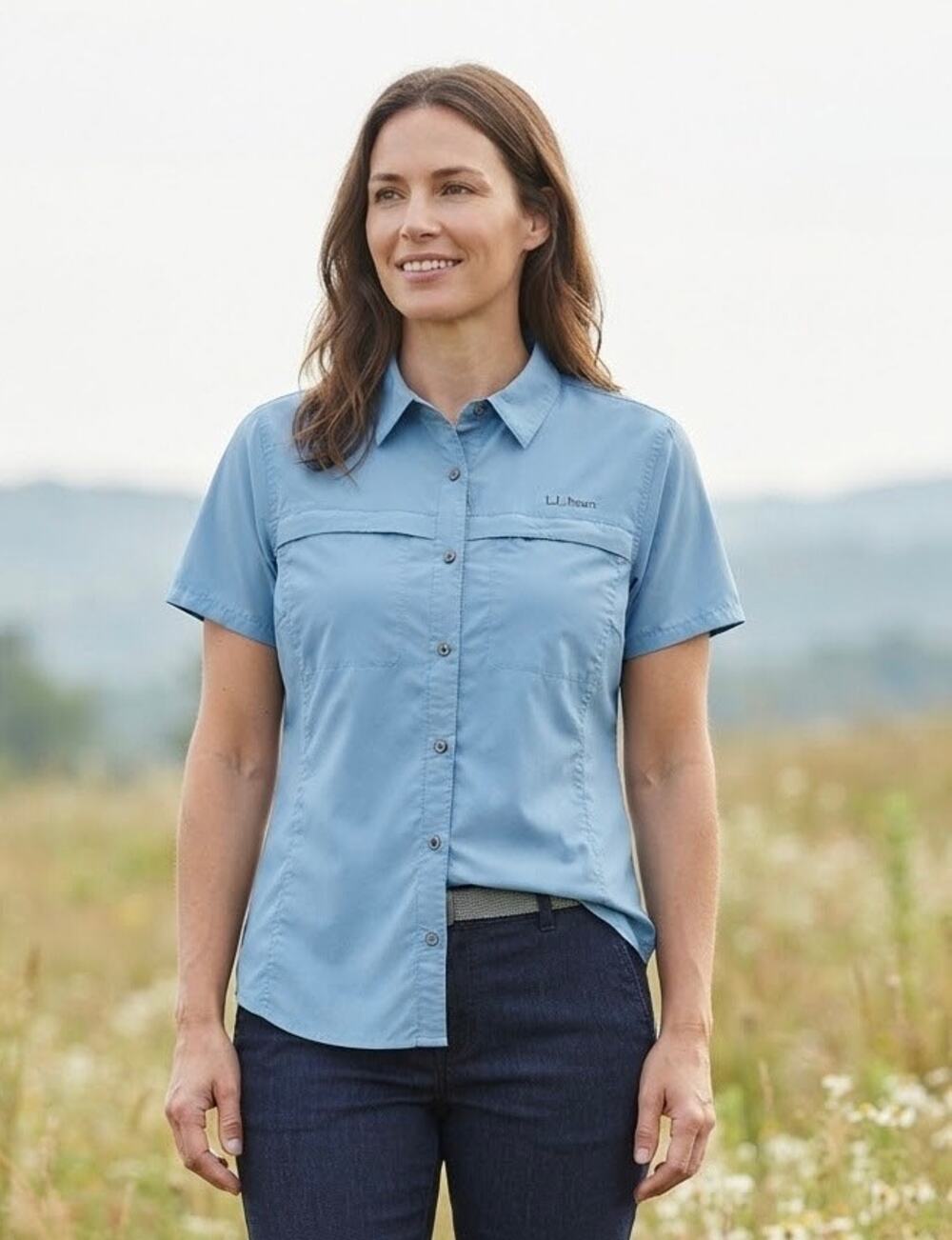 L.L. Bean Quick Dry Shirt XL Womens Button Outdoor Women Pockets Hiking Teal,EUC